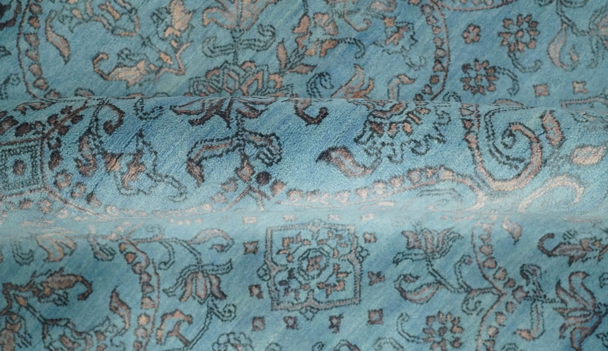 9x12 Fine Hand Knotted Blue and Brown Traditional Vintage Persian Wool and Silk Area Rug | AGR32