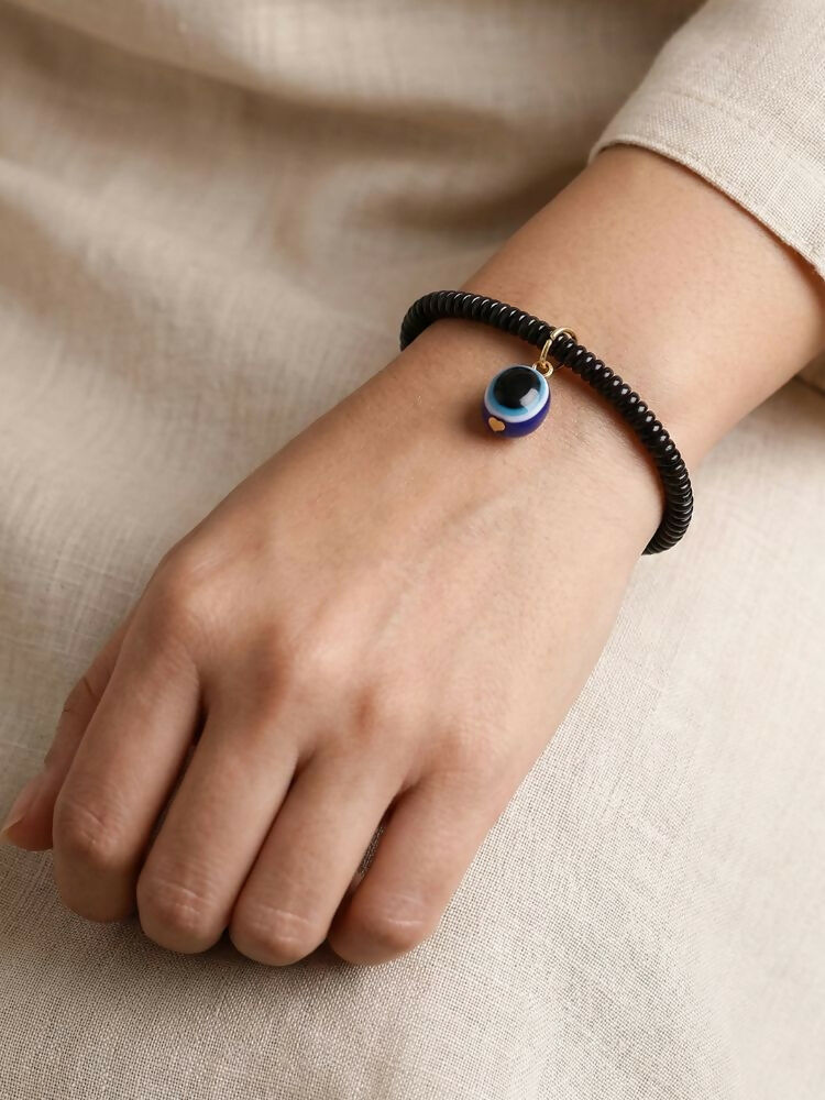 NVR Black Evil Eye Spring Ring Bracelet for Men & Women