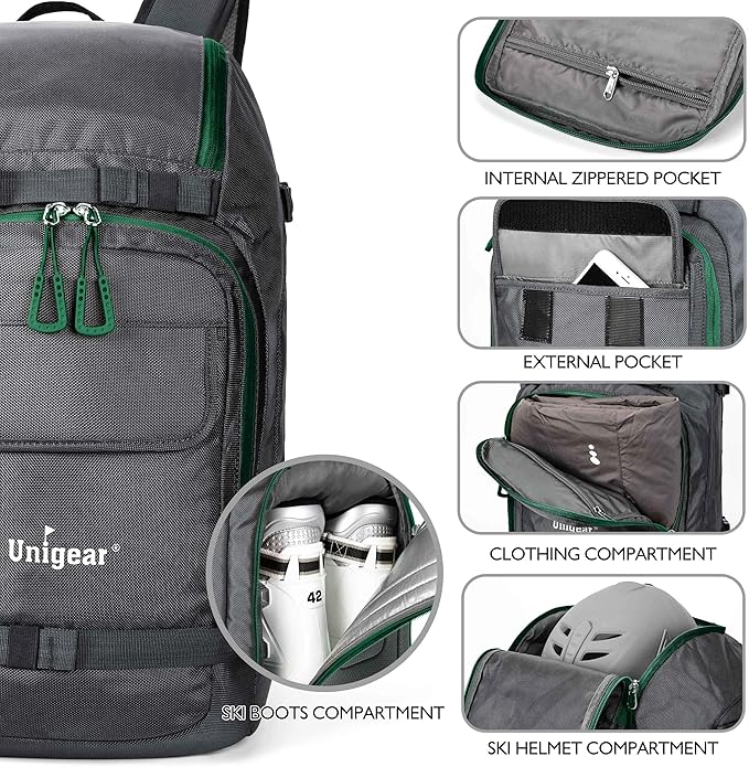Unigear Ski Boot Bag Backpack for Helmet 50L/70L, Goggles, Gloves, Skis, Snowboard & Accessories (Gray)
