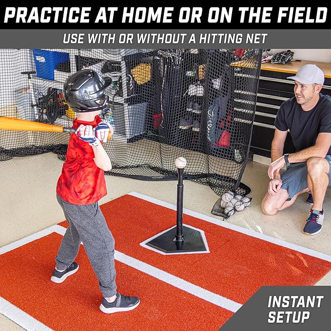 GoSports Baseball & Softball Batting Tees - Choose Jr. or Standard - Adjustable Rubber Hitting Tee
