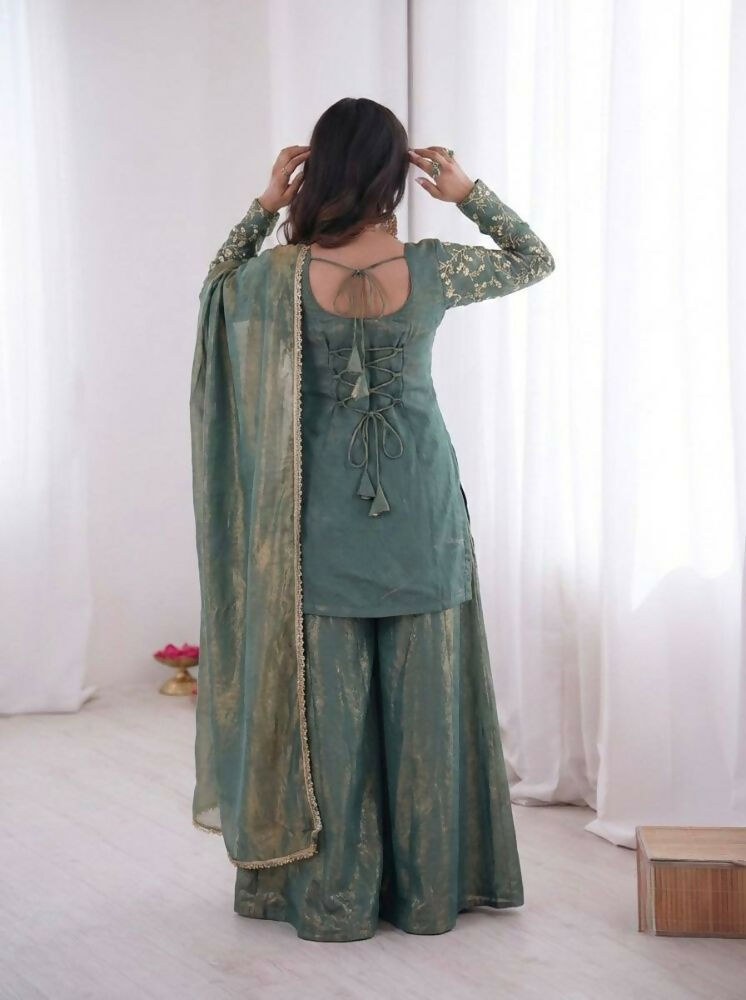 Teeya Creation Teal Color Fendy Silk Embroidery Work Wedding Wear Salwar Suit