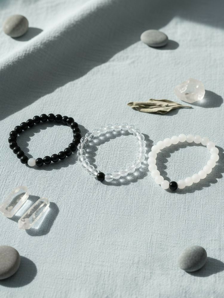 NVR Set of 3 Black & White crystal beaded Bracelet for Men & Women