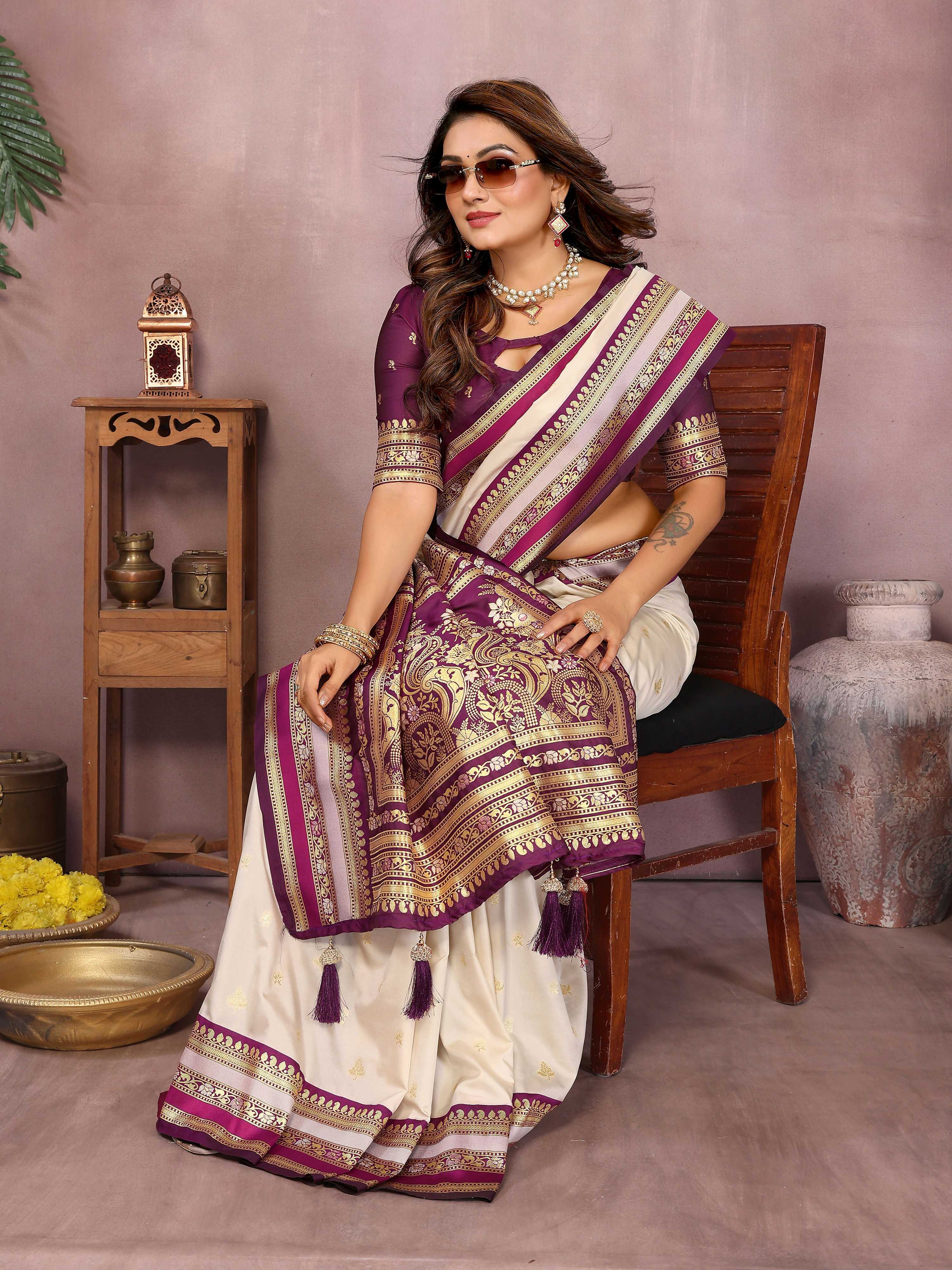Aastha Fashion Cream Kalamkari Silk Weaving Saree