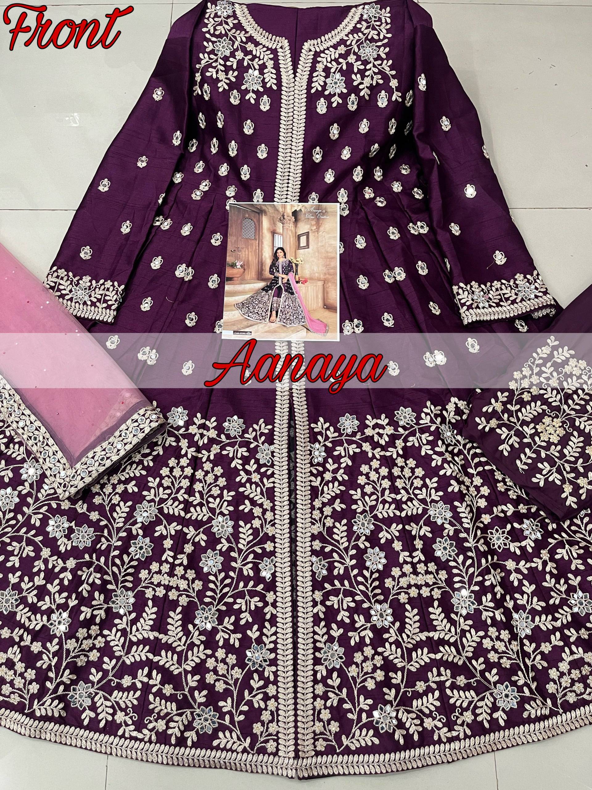 Anaita Purple Embroidered Art Silk Anarkali Suit
