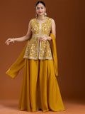 Teeya Creation Yellow Color Star Georgette Party Wear Designer Peplum Sharara Set