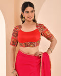 Amodini Designer Studio Women's Madhubala Style Red Blouse With Sleeves