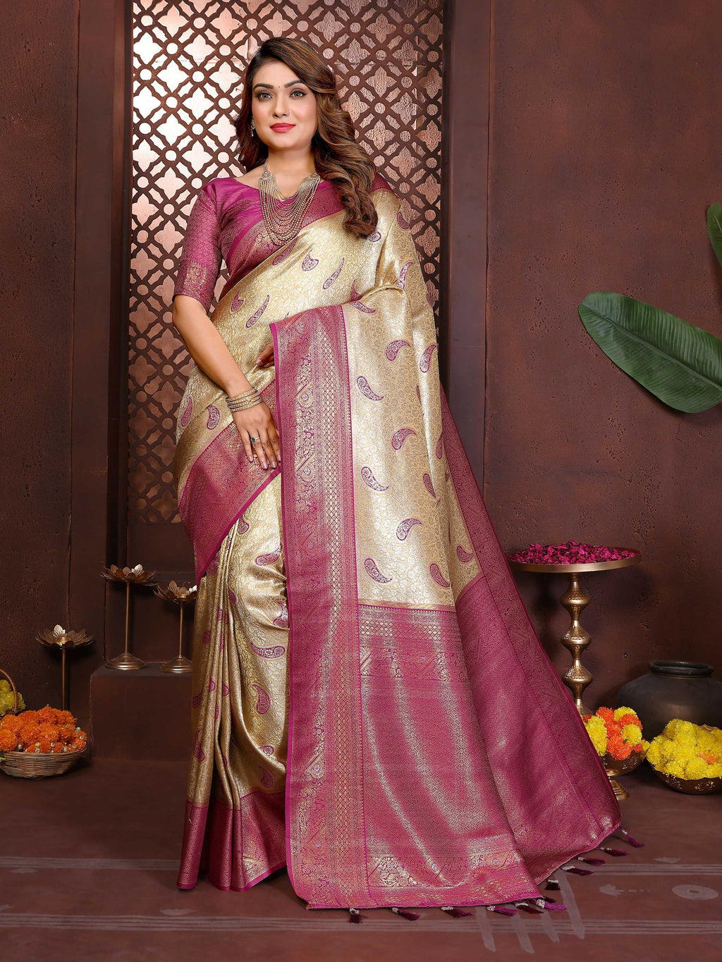 Aastha Fashion Mustard Tissue Silk Weaving Saree