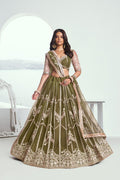 Aastha Fashion Mehandi Green Butterfly Net White Cotton Thread Work And Sequence Work Embroidery Wedding Wear Lehenga Choli
