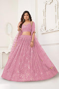 Aastha Fashion Dusty Pink Butterfly Net Tone To Tone Cotton Thread Work With Sequence Work Embroidery Wedding Wear Lehenga Choli