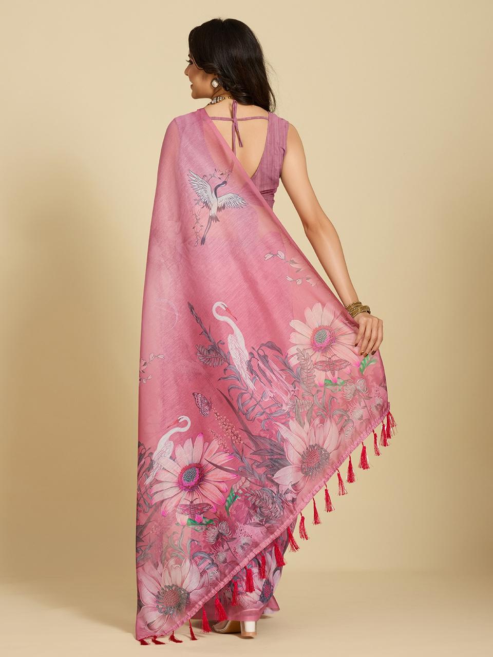 Aastha Fashion Pink Chanderi Cotton Silk Printed Saree