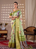 Aastha Fashion Green Soft Lichi Silk Printed Saree
