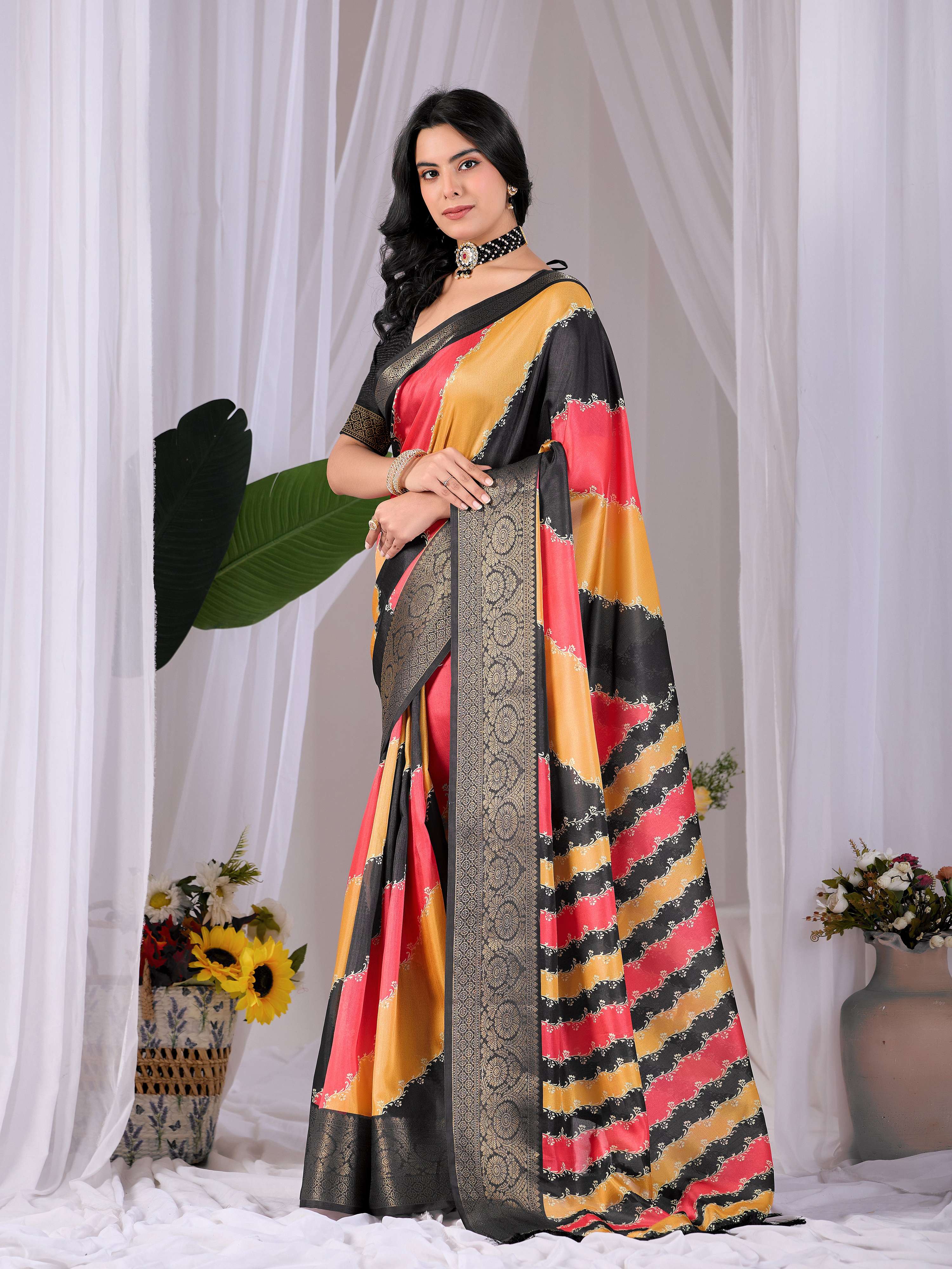 Aastha Fashion Multi Soft Lichi Silk Printed Saree