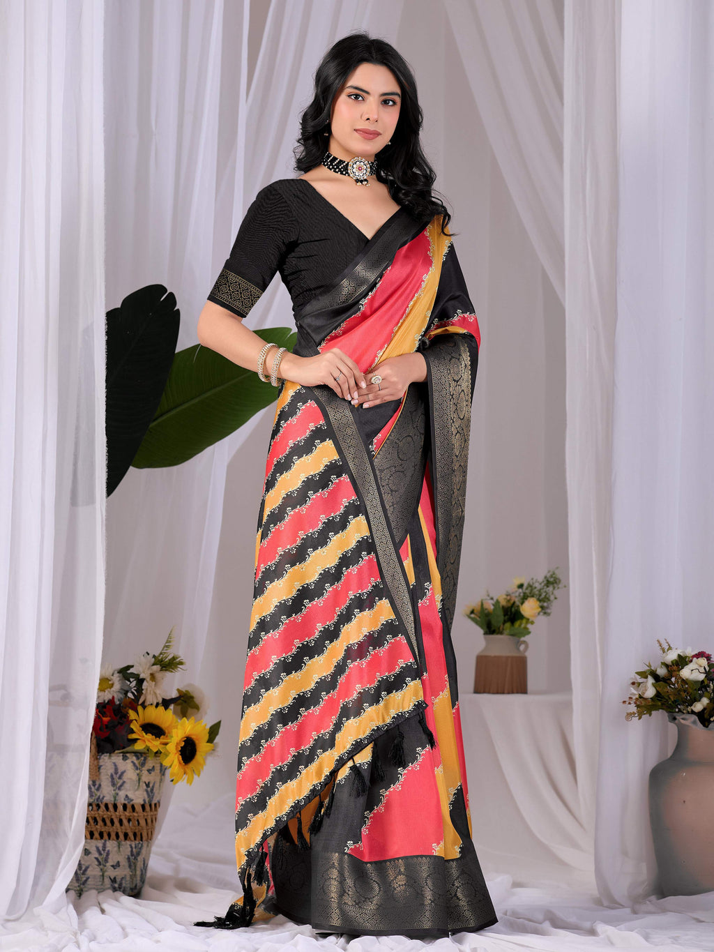 Aastha Fashion Multi Soft Lichi Silk Printed Saree