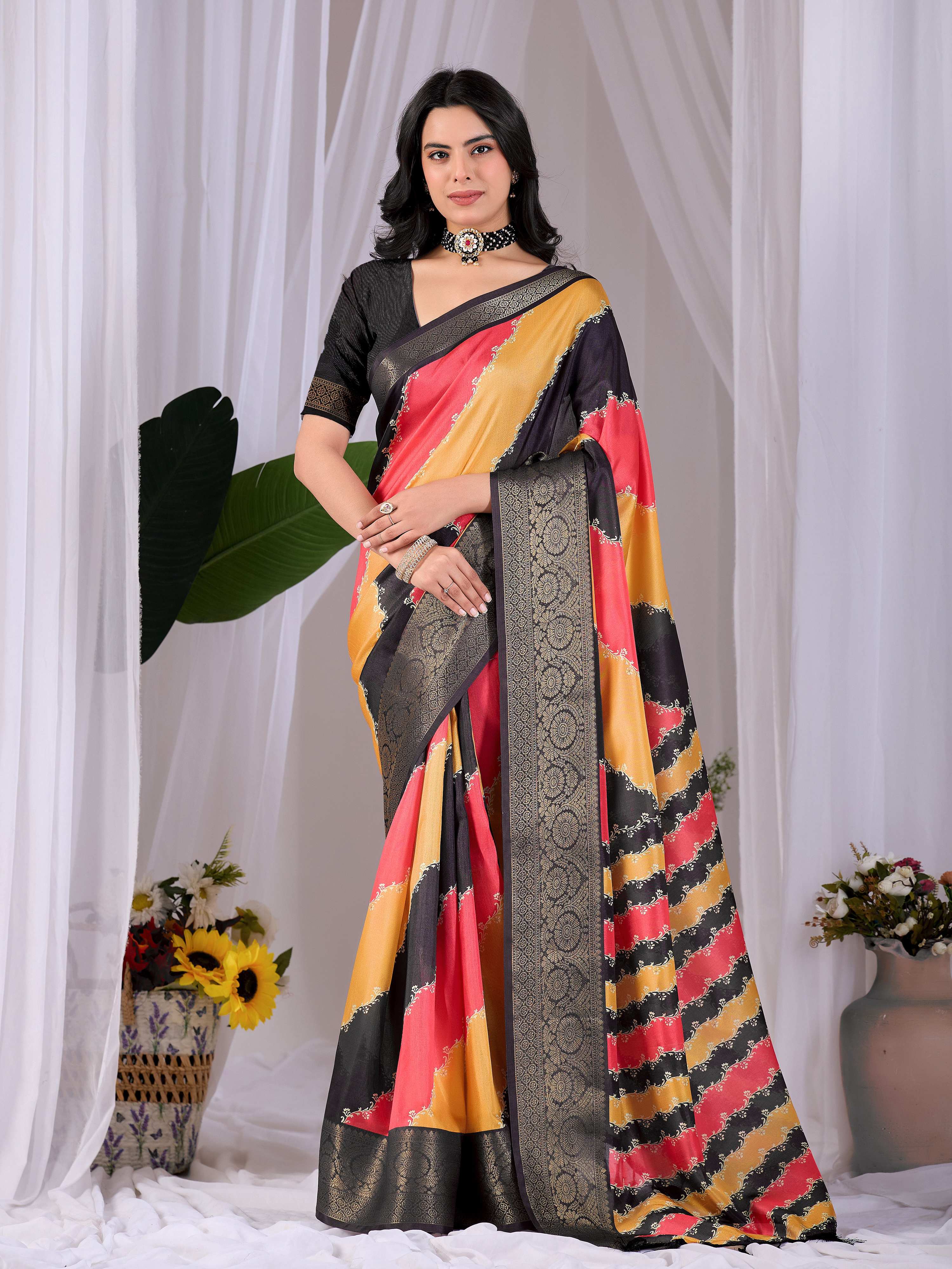 Aastha Fashion Multi Soft Lichi Silk Printed Saree