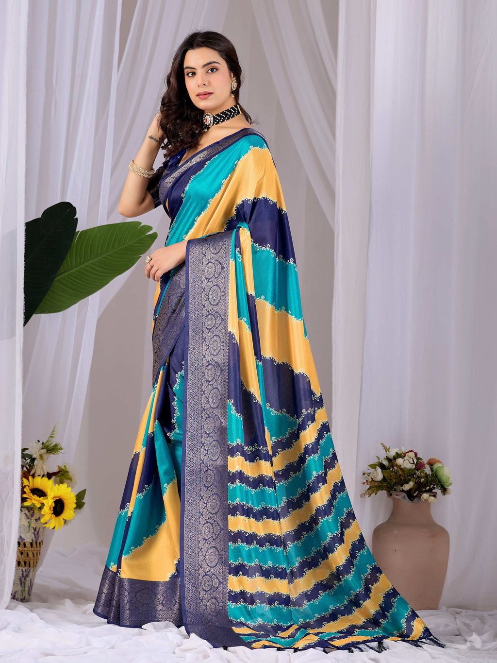 Aastha Fashion Multi Soft Lichi Silk Printed Saree