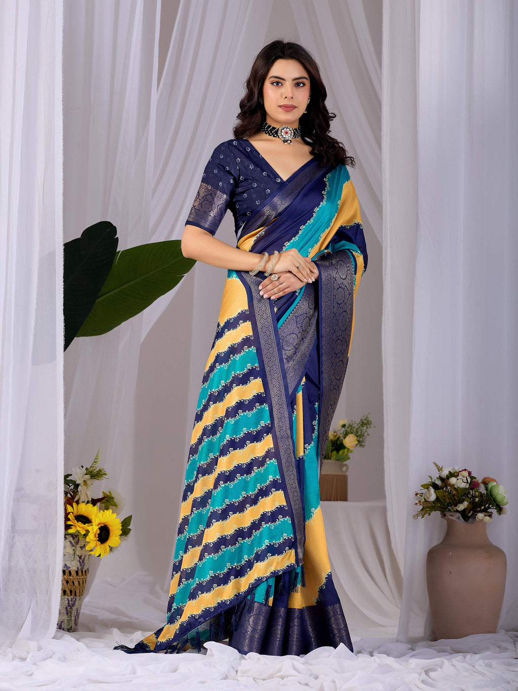 Aastha Fashion Multi Soft Lichi Silk Printed Saree