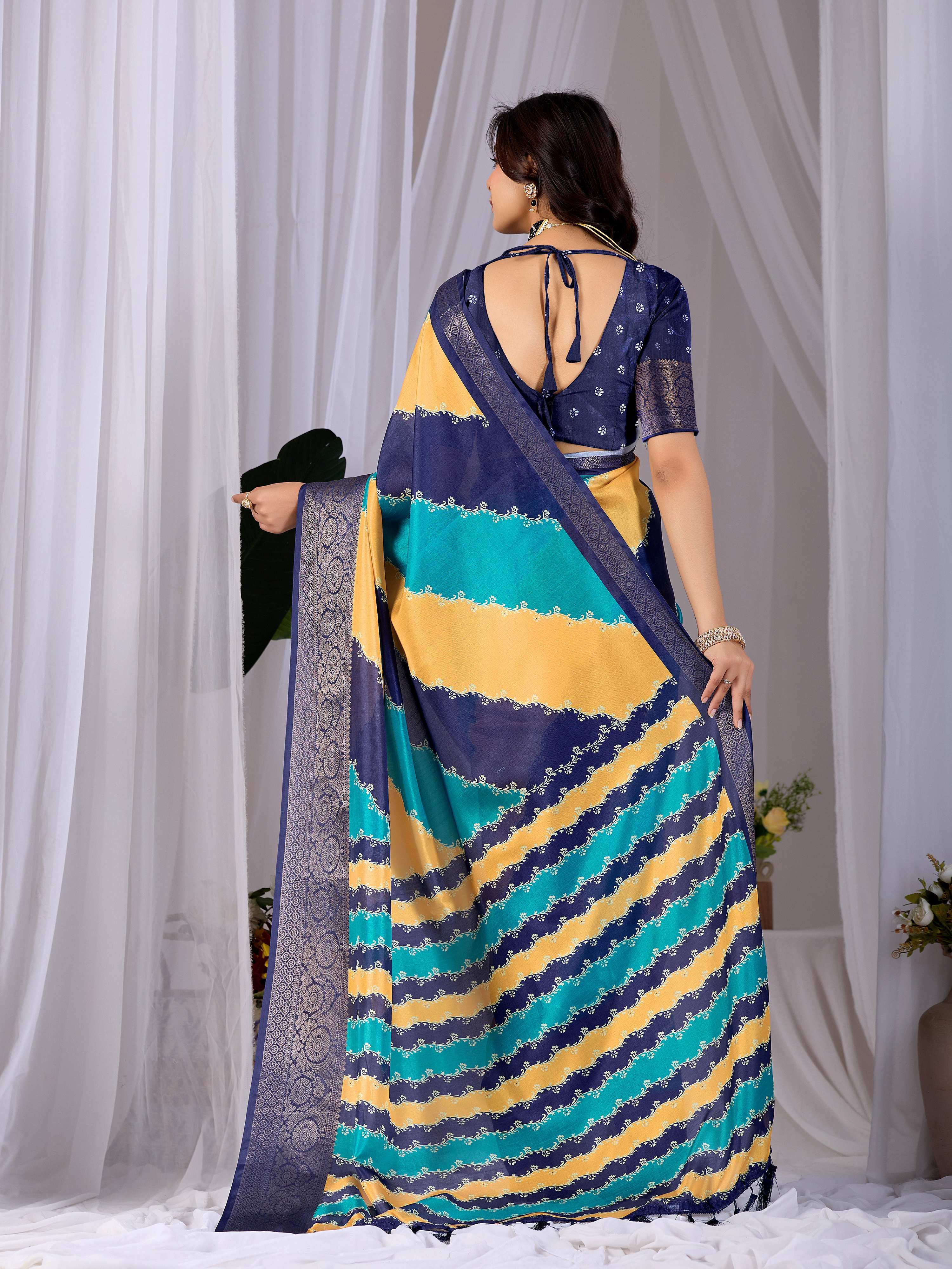 Aastha Fashion Multi Soft Lichi Silk Printed Saree