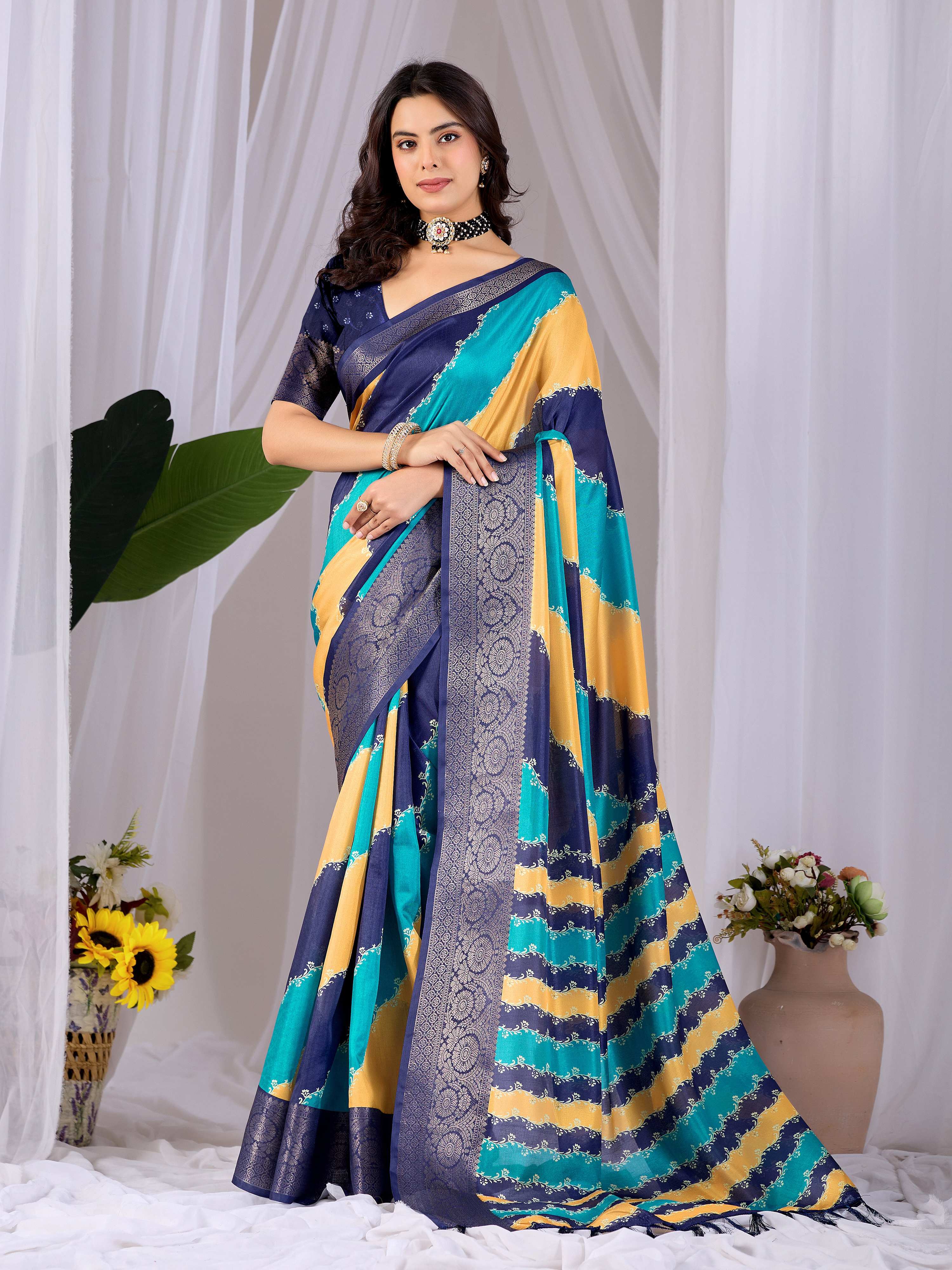 Aastha Fashion Multi Soft Lichi Silk Printed Saree