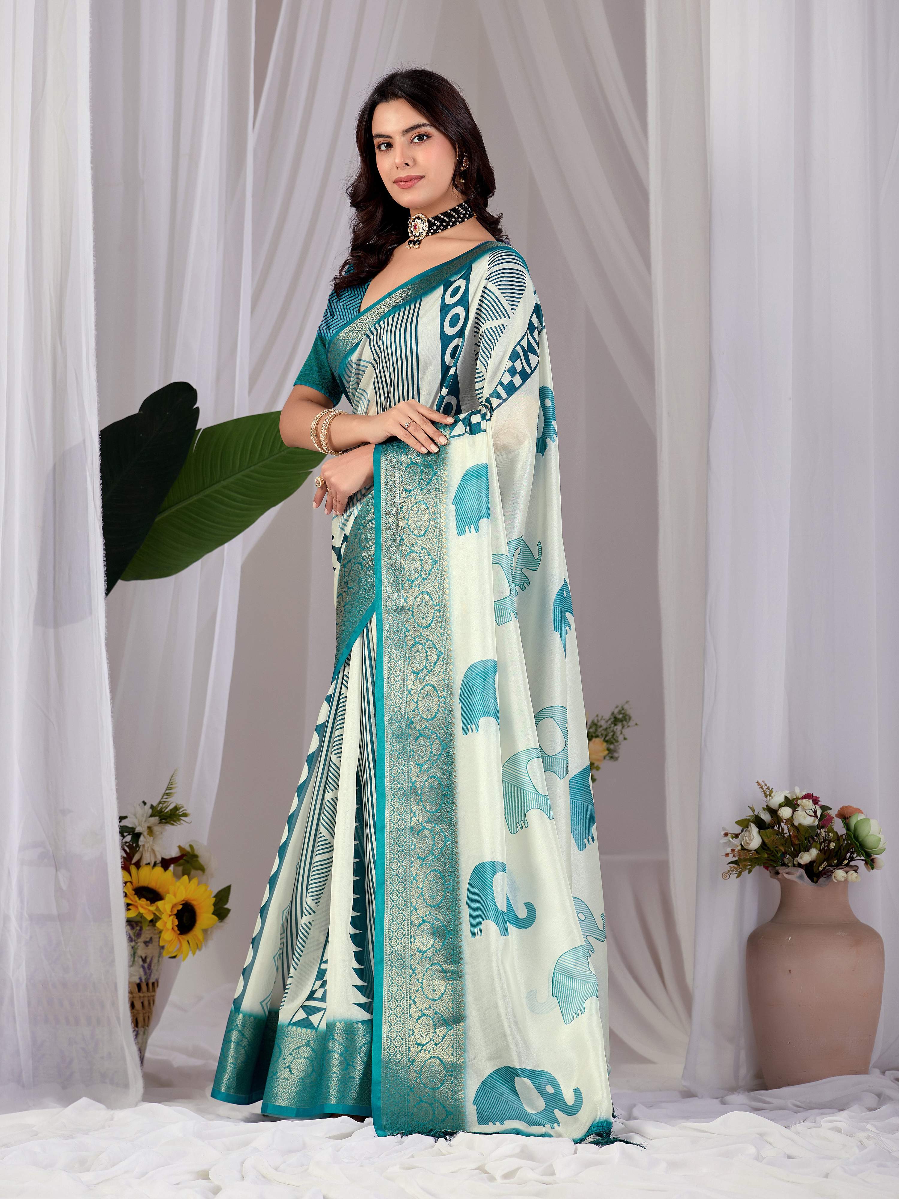 Aastha Fashion Multi Soft Lichi Silk Printed Saree