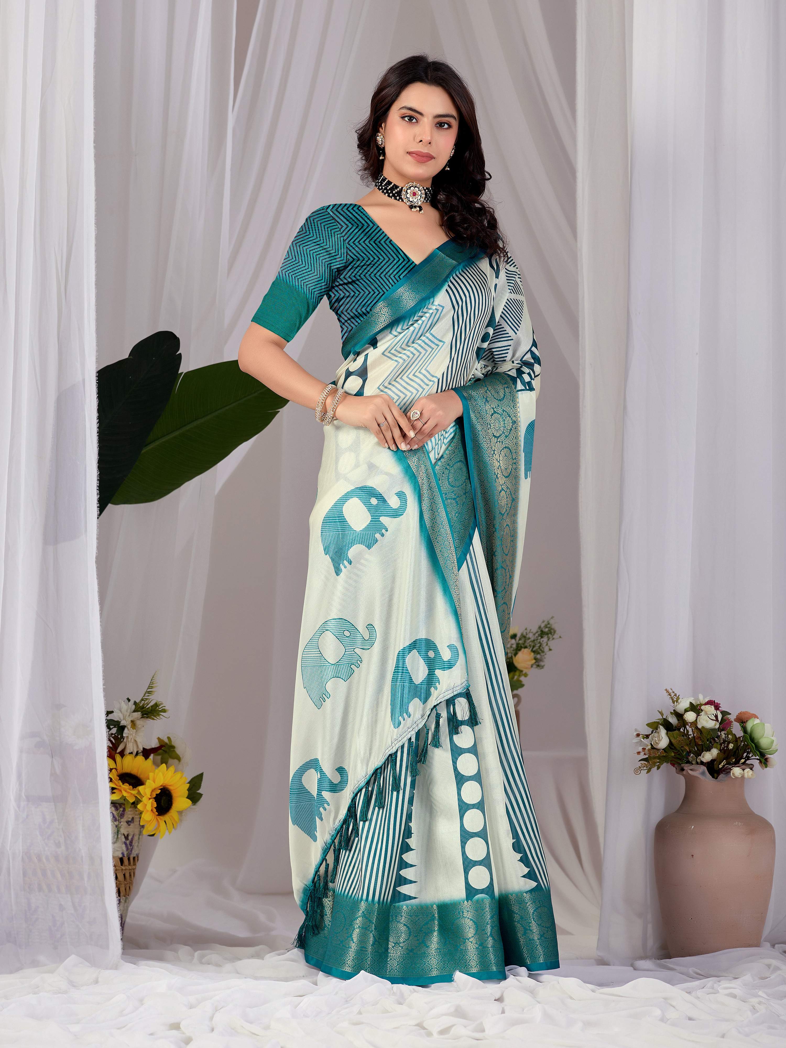 Aastha Fashion Multi Soft Lichi Silk Printed Saree