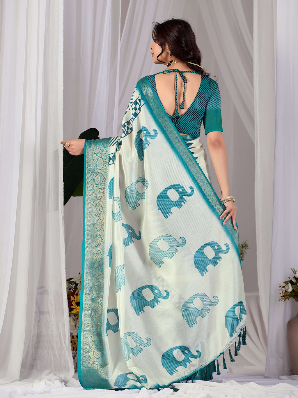 Aastha Fashion Multi Soft Lichi Silk Printed Saree