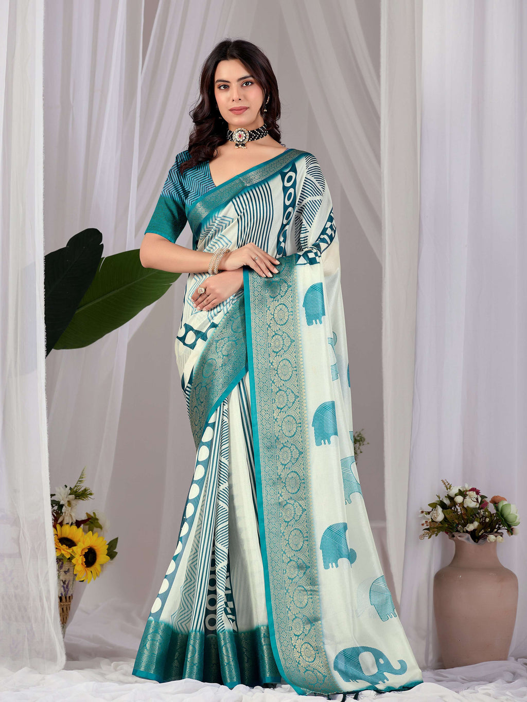 Aastha Fashion Multi Soft Lichi Silk Printed Saree