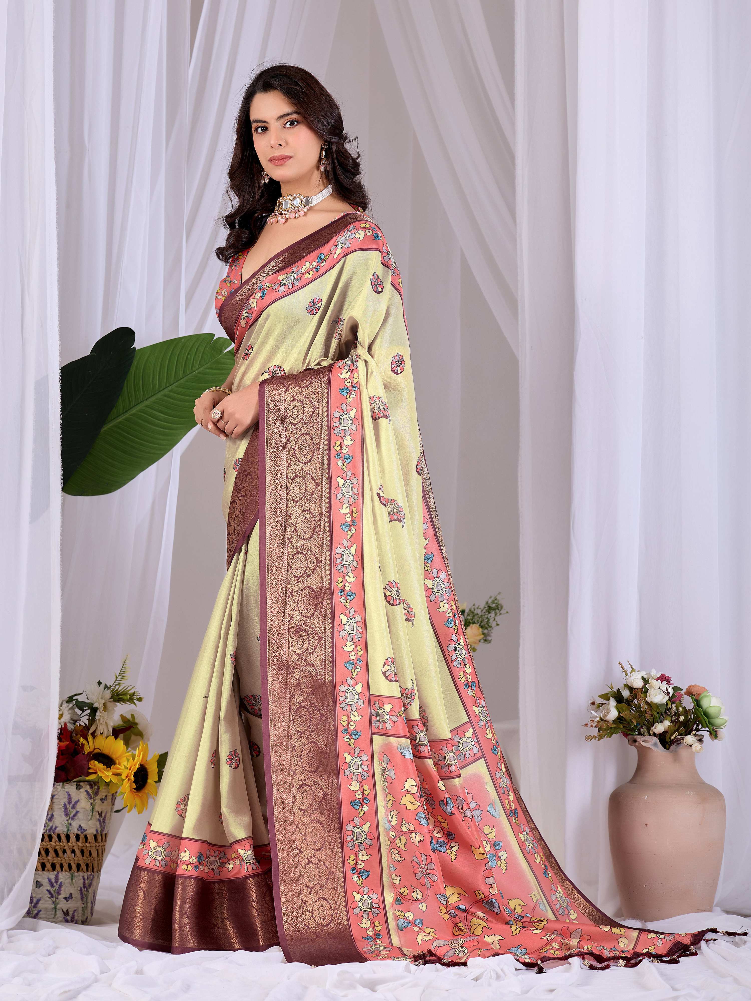 Aastha Fashion Pista Soft Lichi Silk Printed Saree