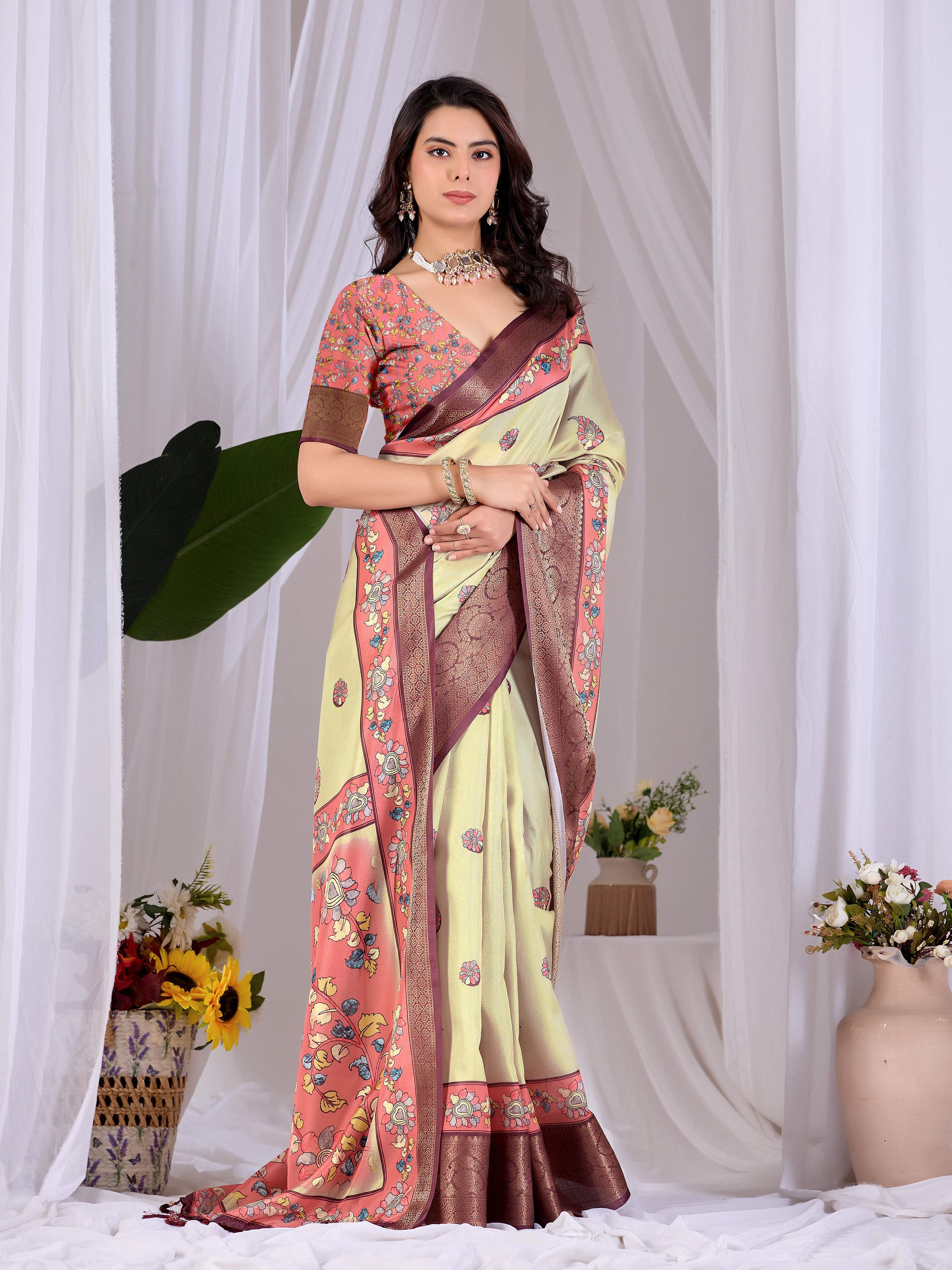 Aastha Fashion Pista Soft Lichi Silk Printed Saree