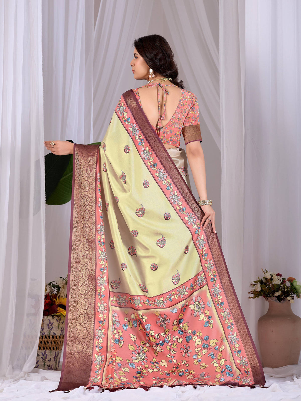 Aastha Fashion Pista Soft Lichi Silk Printed Saree