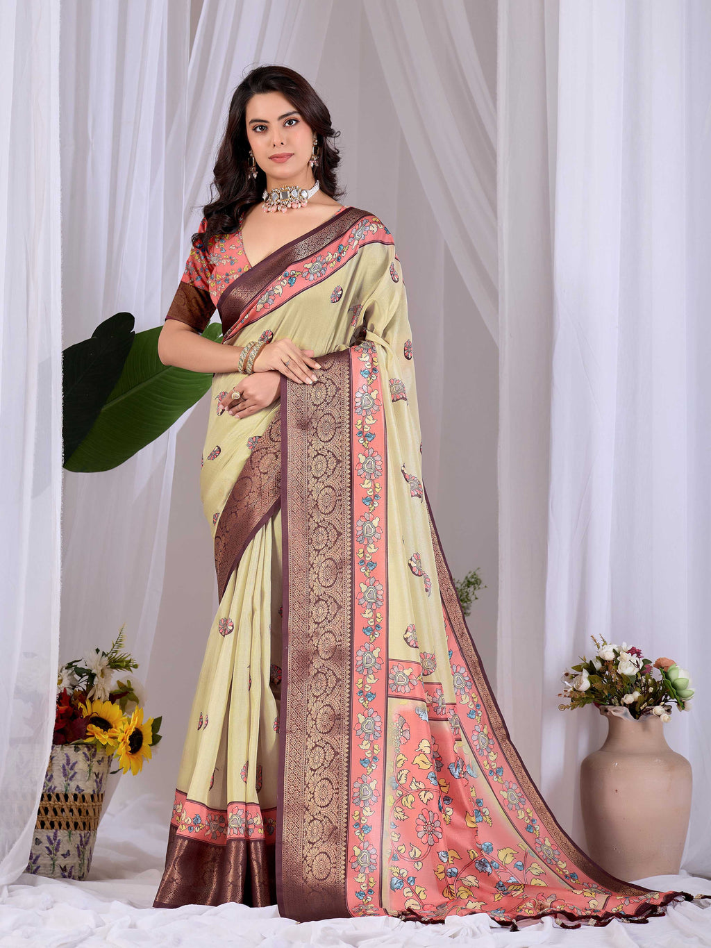Aastha Fashion Pista Soft Lichi Silk Printed Saree