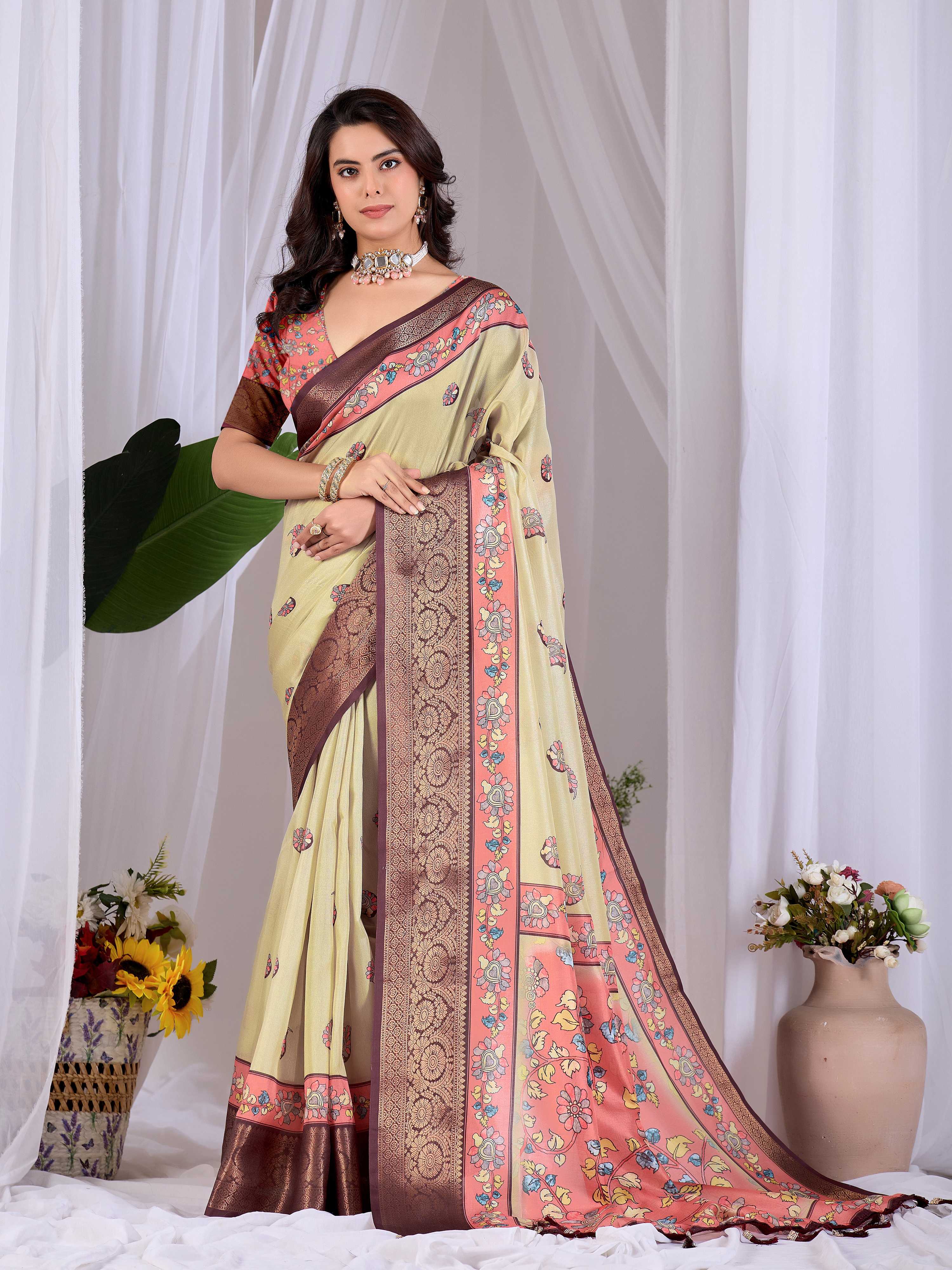 Aastha Fashion Pista Soft Lichi Silk Printed Saree