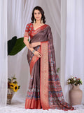 Aastha Fashion Light Brown Soft Lichi Silk Printed Saree