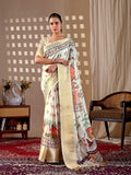 Aastha Fashion Cream Soft Lichi Silk Printed Saree