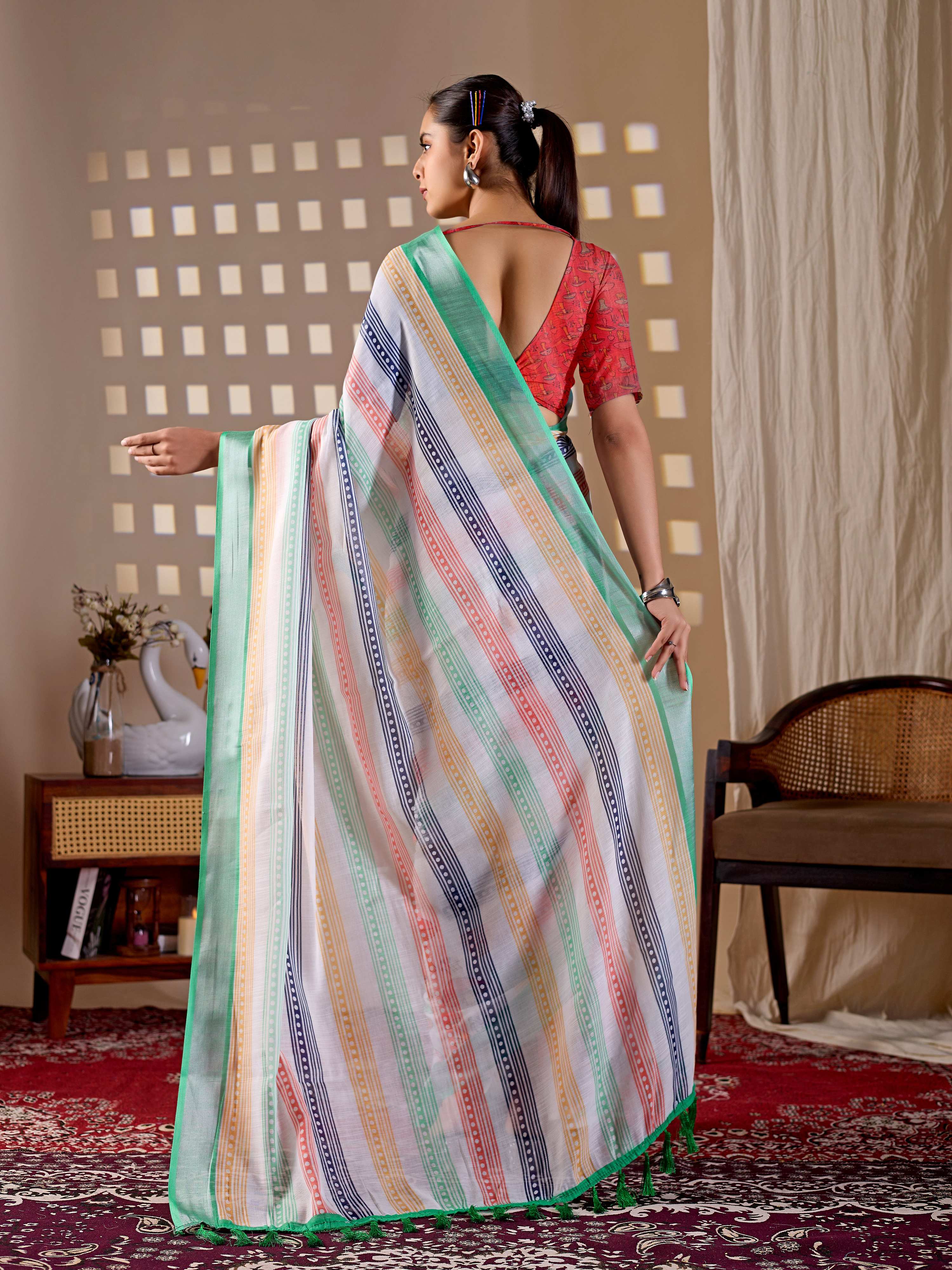 Aastha Fashion Multi Soft Linen Cotton Printed Saree