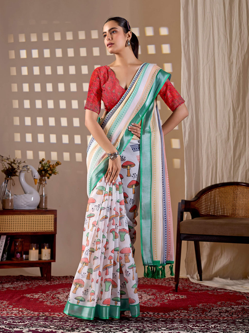 Aastha Fashion Multi Soft Linen Cotton Printed Saree