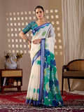 Aastha Fashion Cream Soft Linen Cotton Printed Saree