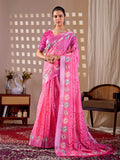 Aastha Fashion Pink Soft Linen Cotton Printed Saree