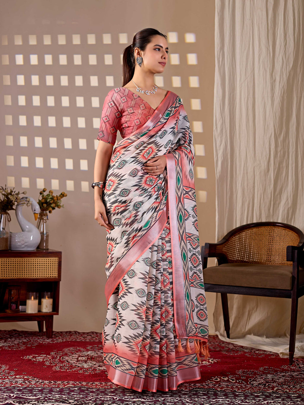 Aastha Fashion Multi Soft Linen Cotton Printed Saree