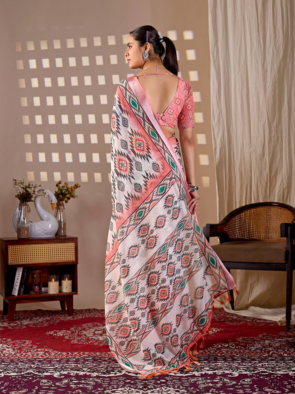 Aastha Fashion Multi Soft Linen Cotton Printed Saree
