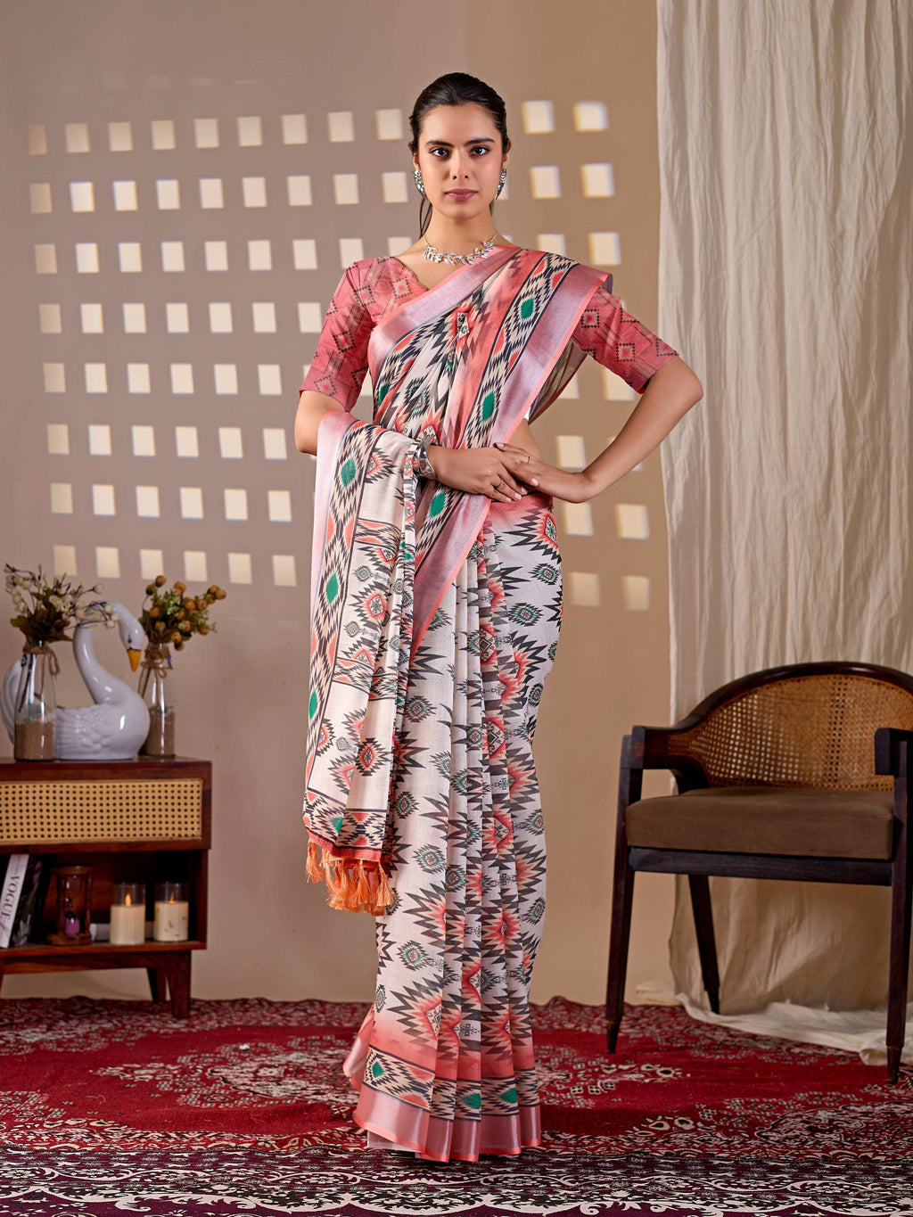 Aastha Fashion Multi Soft Linen Cotton Printed Saree