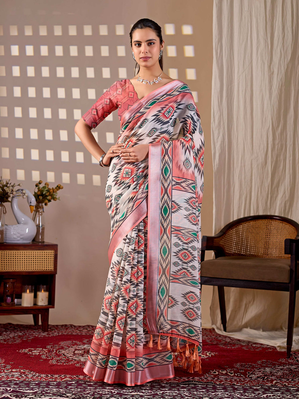 Aastha Fashion Multi Soft Linen Cotton Printed Saree