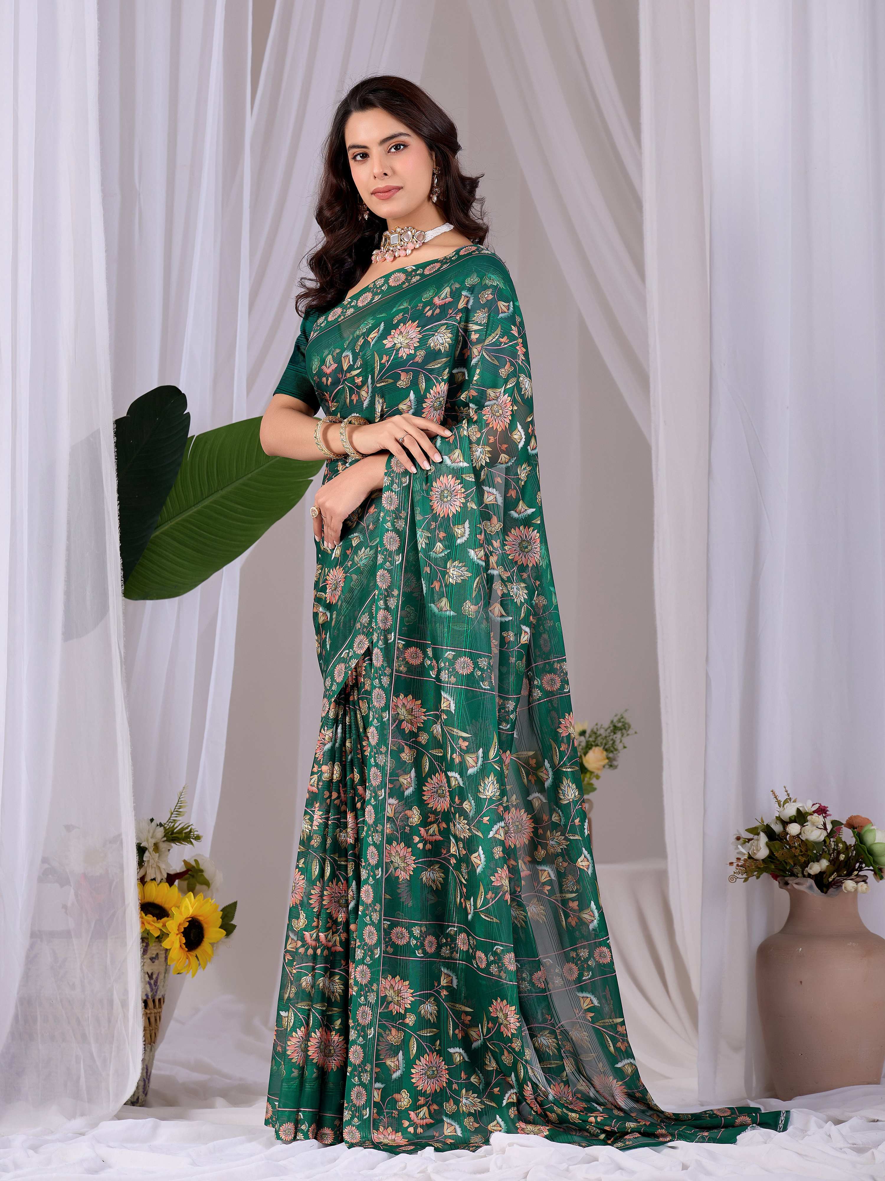 Aastha Fashion Green Monsoon Printed Saree