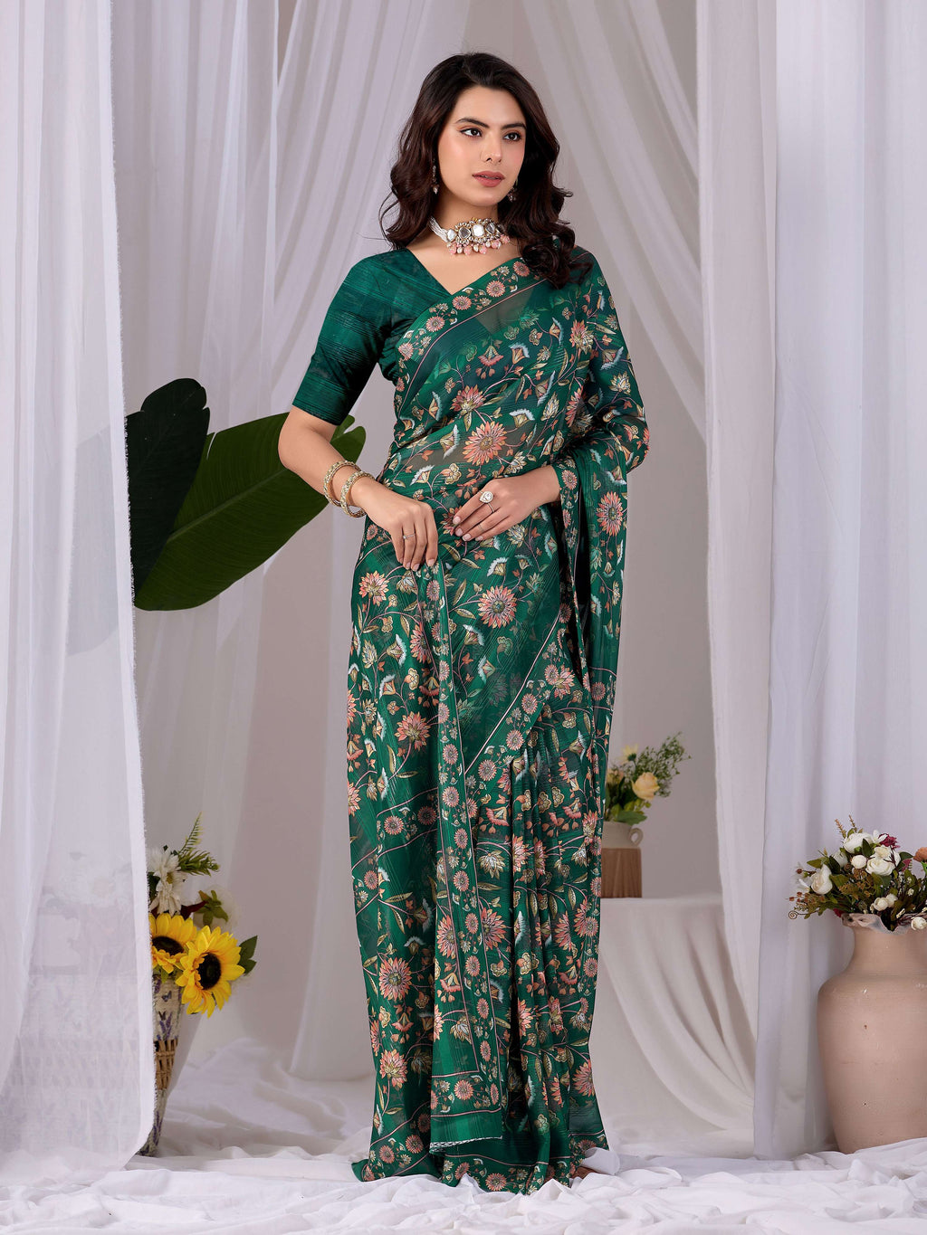 Aastha Fashion Green Monsoon Printed Saree