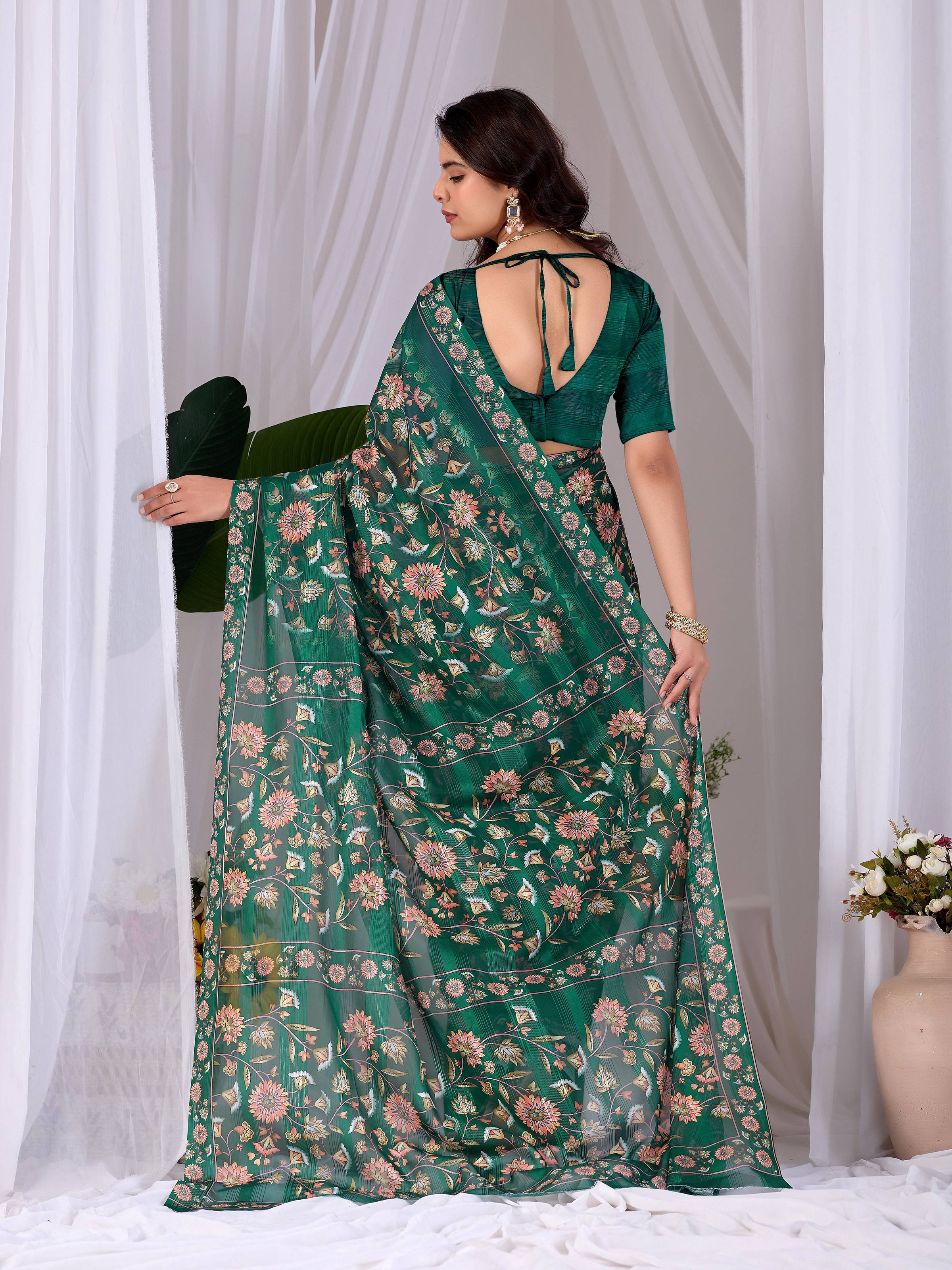 Aastha Fashion Green Monsoon Printed Saree