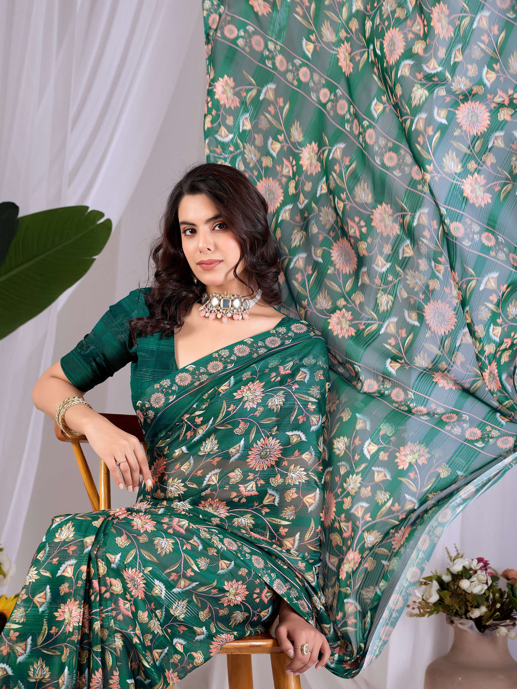 Aastha Fashion Green Monsoon Printed Saree