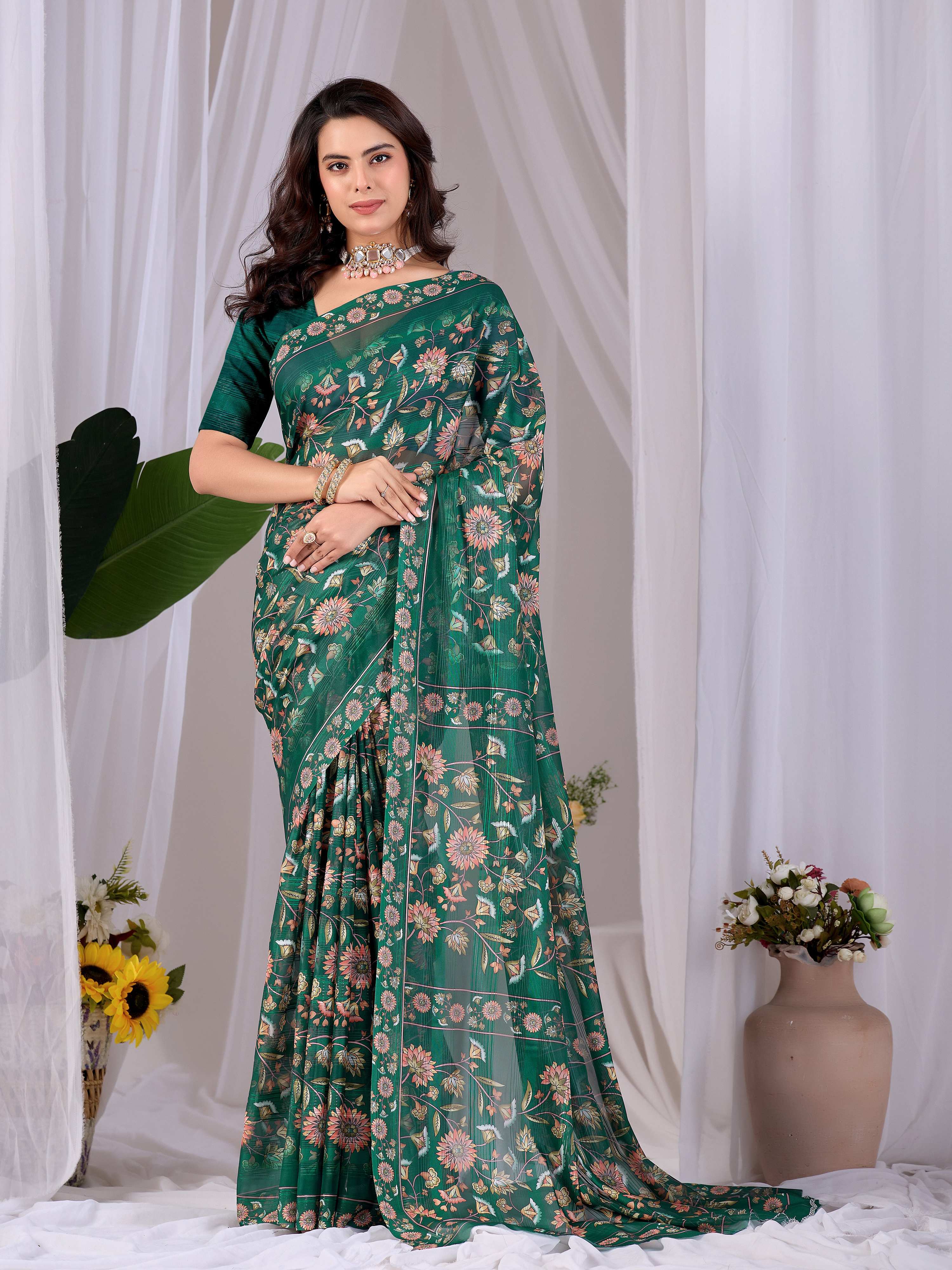 Aastha Fashion Green Monsoon Printed Saree