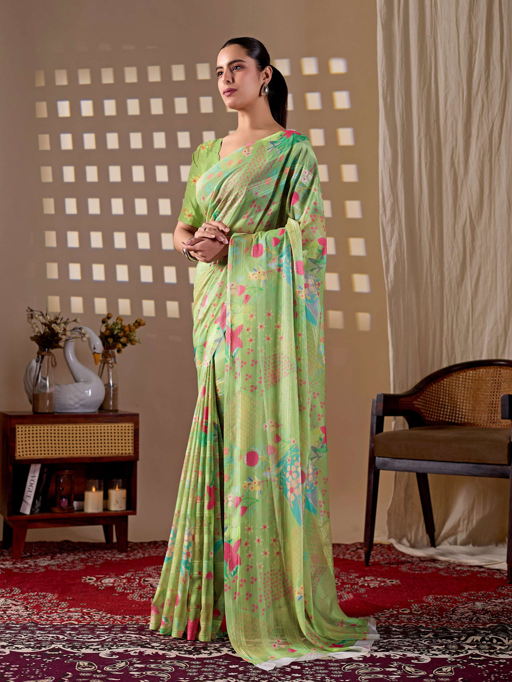 Aastha Fashion Pista Monsoon Printed Saree