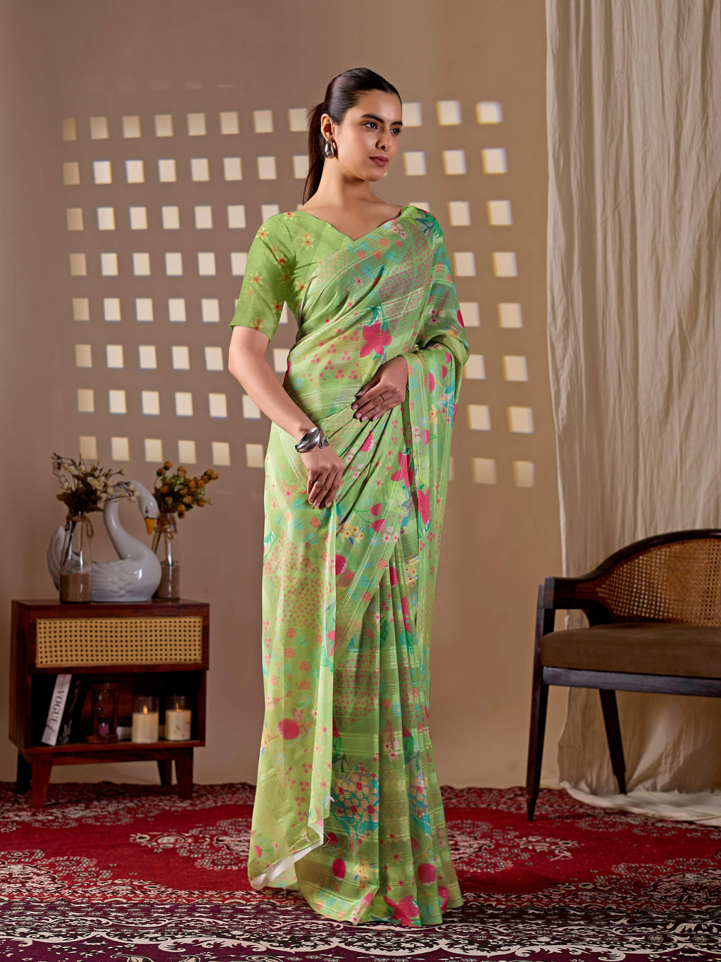 Aastha Fashion Pista Monsoon Printed Saree