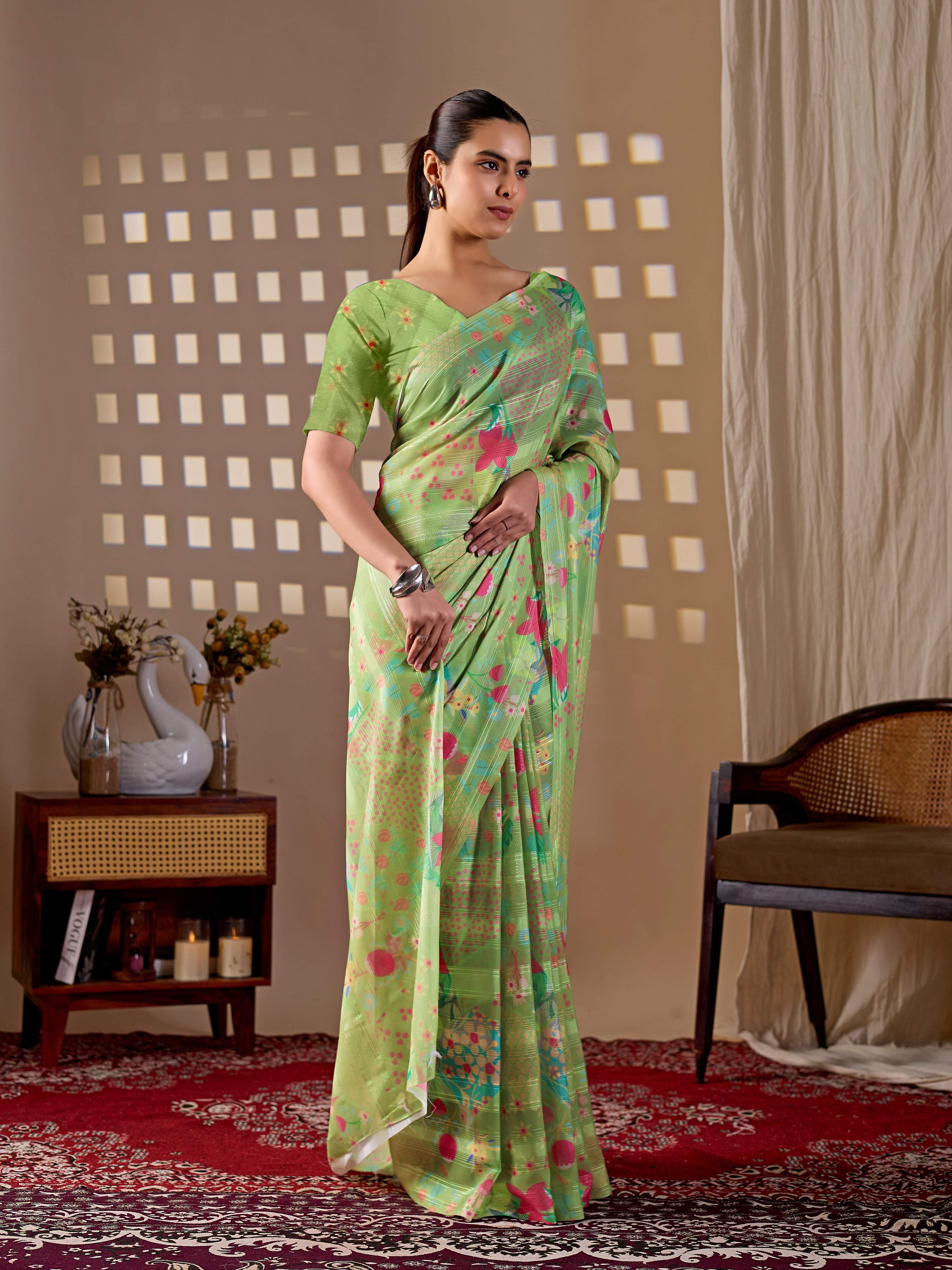 Aastha Fashion Pista Monsoon Printed Saree