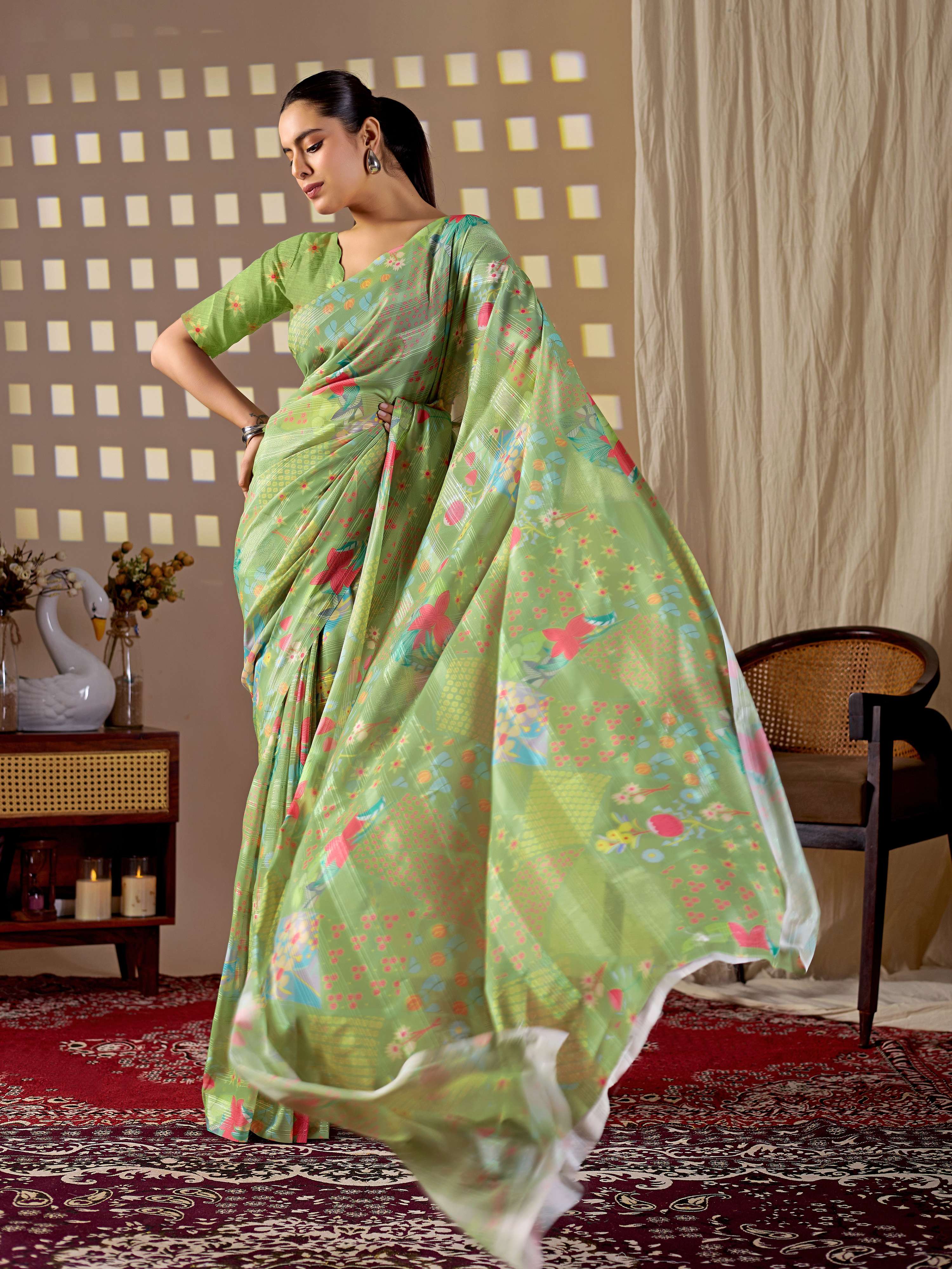 Aastha Fashion Pista Monsoon Printed Saree